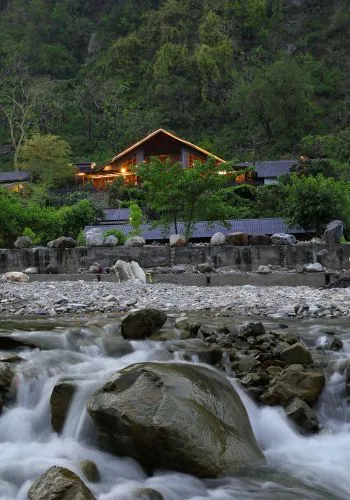 Mountain view villas and huts at Granny's Den near Dehradun